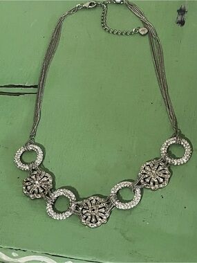 Nicole Miller Silver Crystal Circle & Floral Statement Necklace